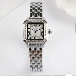 Panthere Classic Crystal Rectangle Stainless Steel Silver Watch